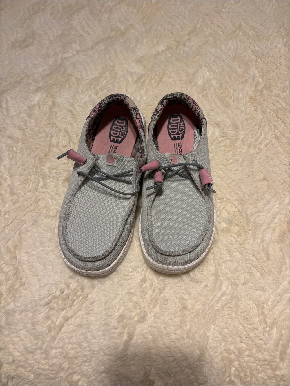 Hey Dude Kids Light Gray Sneakers with Pink Accents